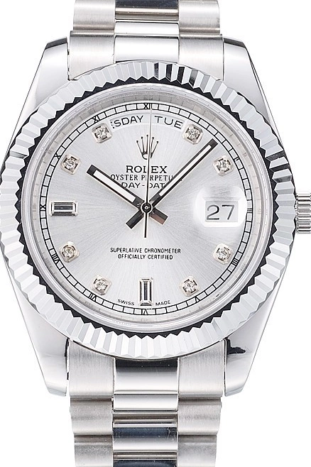 Best AAA Replica Sites Ribbed Rolex Silver DayDate Steel Dial Bezel 41976 Stainless 0706
